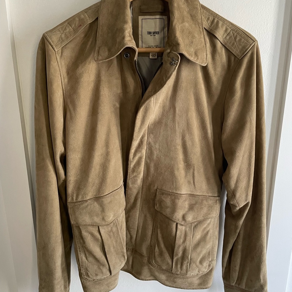 Todd Snyder Suede Leather Tan Military Bomber Jacket - Small